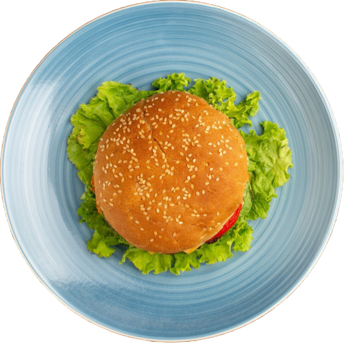 top-view-chicken-sandwich-with-green-salad-vegetables-inside-plate-dark-surface
